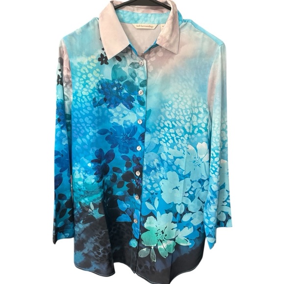Soft Surroundings Jolene Floral 100% Silk Button Down Blouse Size PS - Picture 2 of 5